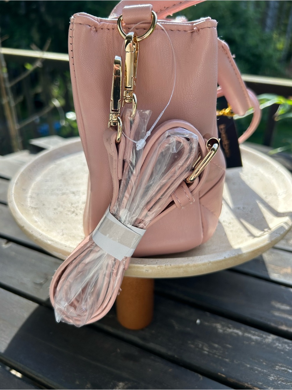 bebe Everett Quilted Satchel in Blush Pink with Gold Logo - Picture 10 of 10